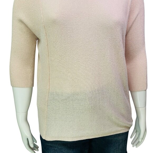 Chicos Easywear Sweater Soft Pink Shimmer Knit 3/4 Sleeve Pullover Size 2 | L - Picture 5 of 11